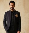 Black Outluk Wedding Vol 68 Lachaka Hand Work Mens Jodhpuri Suit W6806.